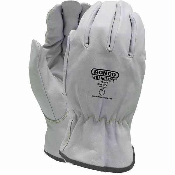 RONCO Wrangler's Gloves - Medium - Abrasion, Cut Protection - Medium Size - Goatskin, Grain Leather - White - Abrasion Resistant, Puncture Resistant, Comfortable, Durable, Shirred Back, Gunn Cut - For Industrial, Automotive, Oil & Gas, Machinery, Maintena