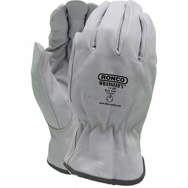 RONCO Wrangler's Gloves - X-Large - Abrasion, Cut Protection - X-Large Size - Goatskin, Grain Leather - White - Abrasion Resistant, Puncture Resistant, Comfortable, Durable, Shirred Back, Gunn Cut - For Industrial, Automotive, Oil & Gas, Machinery, Mainte