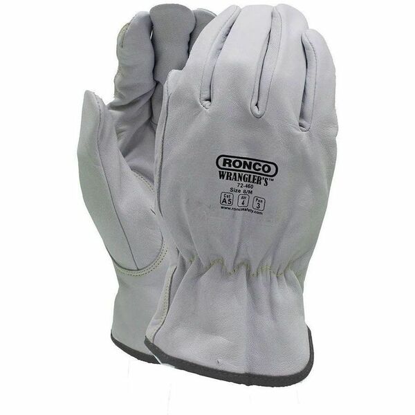 RONCO Wrangler's Gloves - 2X-Large - Abrasion, Cut Protection - XXL Size - Goatskin, Grain Leather - White - Abrasion Resistant, Puncture Resistant, Comfortable, Durable, Shirred Back, Gunn Cut - For Industrial, Automotive, Oil & Gas, Machinery, Maintenan