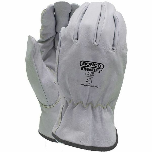 RONCO Wrangler's Gloves - Large - Abrasion, Cut Protection - Large Size - Goatskin, Grain Leather - White - Abrasion Resistant, Puncture Resistant, Comfortable, Durable, Shirred Back, Gunn Cut - For Industrial, Automotive, Oil & Gas, Machinery, Maintenanc