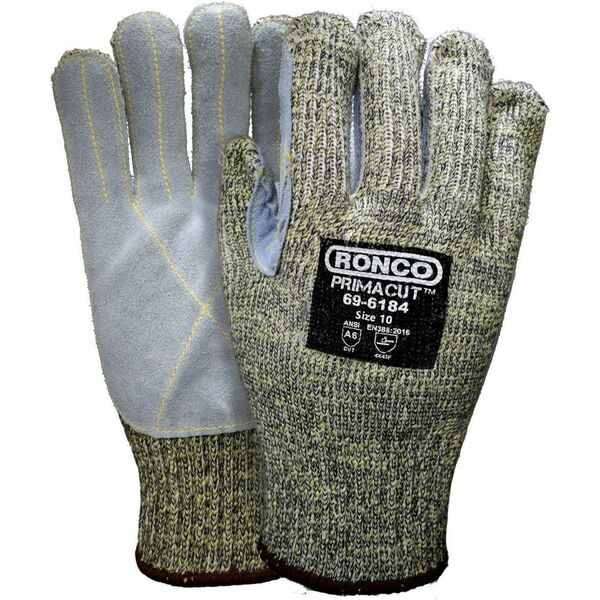 RONCO PrimaCut 7G Gloves - X-Large - Snag, Abrasion, Cut Protection - Leather Coating - X-Large Size - Fiber, Stainless Steel - Gray - Durable, Comfortable, Abrasion Resistant, Snag Resistant, Rugged, Reinforced Palm, Puncture Resistant - For Metal Handli