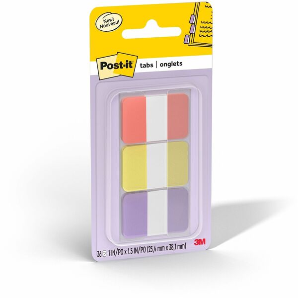 Post-it&reg; Index Tab - 1.50" (38.10 mm) Tab Height x 1" (25.40 mm) Tab Width - Warm Pastel Tab(s) - Durable - 36 Tabs/Pack - 36 / Pack
