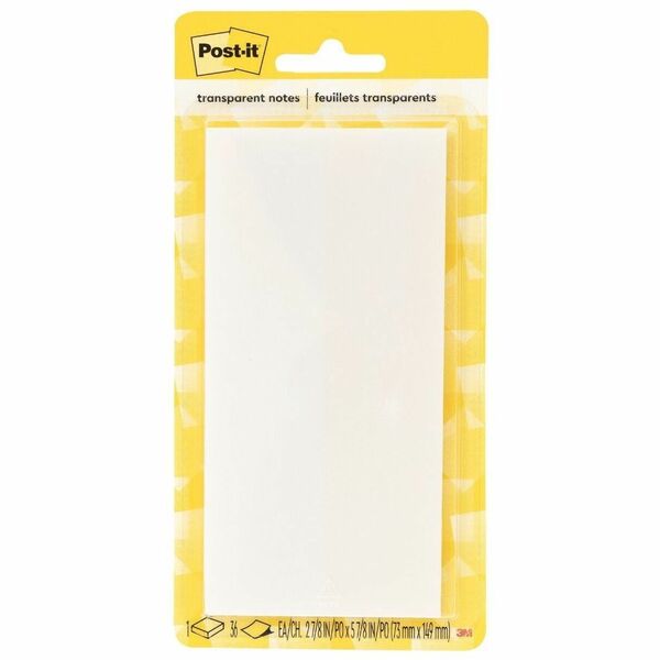 Post-it&reg; Transparent Notes 3x6 Clear - Transparent - Sticky - 1 / Pack