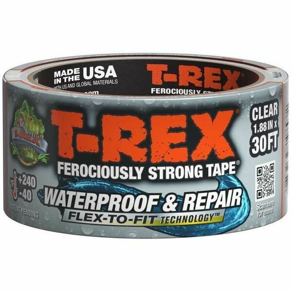 T-REX Ferociously Strong Waterproof and Repair Tape - Clear, 1.88 in. x 10 yd. - 10 yd (9.1 m) Length x 1.88" (47.8 mm) Width - Clear - Film - Acrylic Adhesive - Water Proof, UV Resistant, Weather Resistant, Puncture Resistant, Moisture Resistant, Heat Re