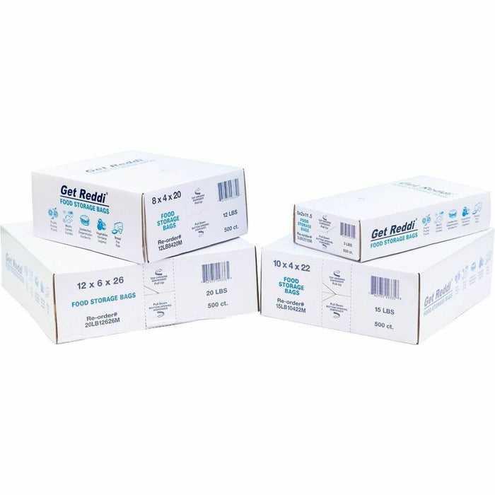 Ralston Get Reddi Food Bag - 12 lb (5443.11 g) Capacity - 20" (508 mm) Length x 8" (203.20 mm) Width x 0.85 mil (22 Micron) Thickness - 4" (101.60 mm) Gusset - Clear - Polyethylene - Restaurant, Bakery, Food, Storage - 500 / Pack
