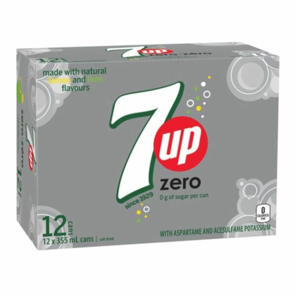 7UP Zero Sugar Beverage - Ready-to-Drink - Sugar Free - 355 mL - Lemon Lime, Original - 12 Can