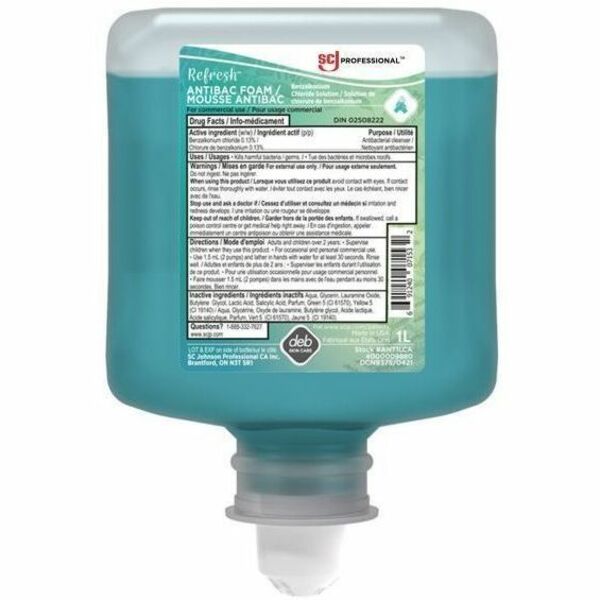 SC Johnson AntiBac FOAM - Citrus Scent - 1 L - Cartridge Dispenser - Dirt Remover, Kill Germs - Hand, Industrial, Automotive, Hospital, Education, Skin, Commercial, Office, School - Moisturizing - Antibacterial - 6 / Box