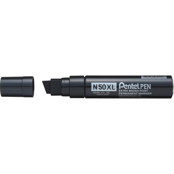 Pentel Permanent Marker - Chisel Tip - Fine Chisel, Bold Marker Point - Black Ink - Black Aluminum Barrel - Polyester Tip - 1 / Each