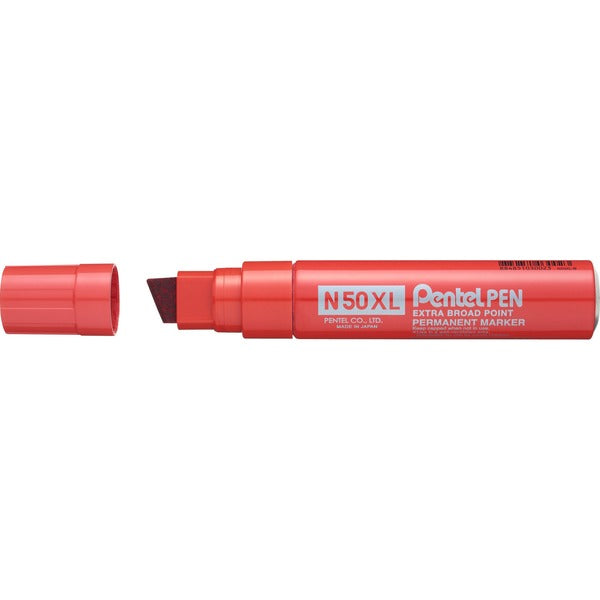 Pentel Permanent Marker - Chisel Tip - 19 mm (0.75") Fine Chisel, Bold, Jumbo Marker Point - Red Ink - Red Aluminum Barrel - Polyester Tip - 1 / Each