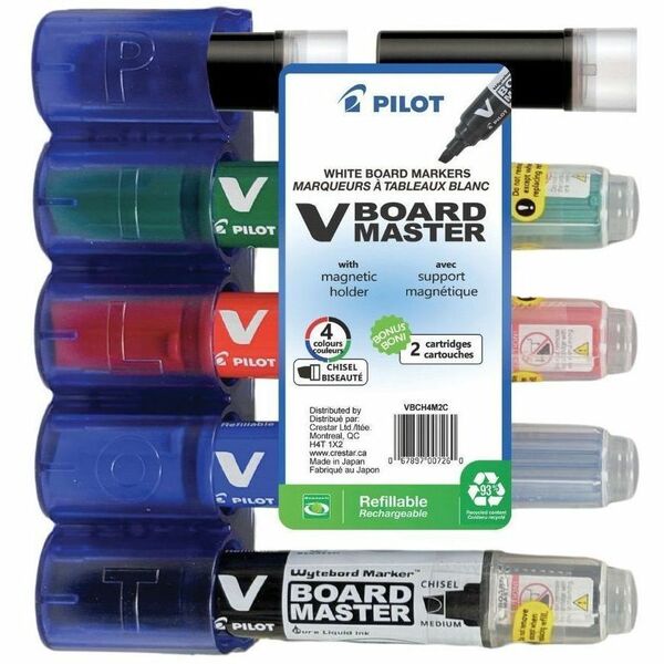 Pilot V-Board Master Markers - Chisel Marker Point - Refillable - Dry - 7 / Pack