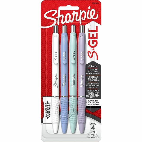 Sharpie S-Gel, Trending Colors, Medium Point (0.7mm) - 0.7 mm (0.03") Medium, Bold Pen Point - Retractable - Black Ink - Gel-based - Assorted Plastic Barrel - Writing, Home, School, Office - 4 / Pack