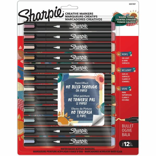 Sharpie Creative Markers - Bullet Marker Point - Water Based, Acrylic Based - Multipurpose - 12 / Pack