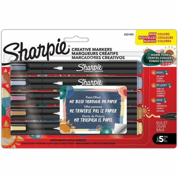 Sharpie Creative Markers - Bullet Marker Point - Water Based, Acrylic Based - Multipurpose - 5 / Pack