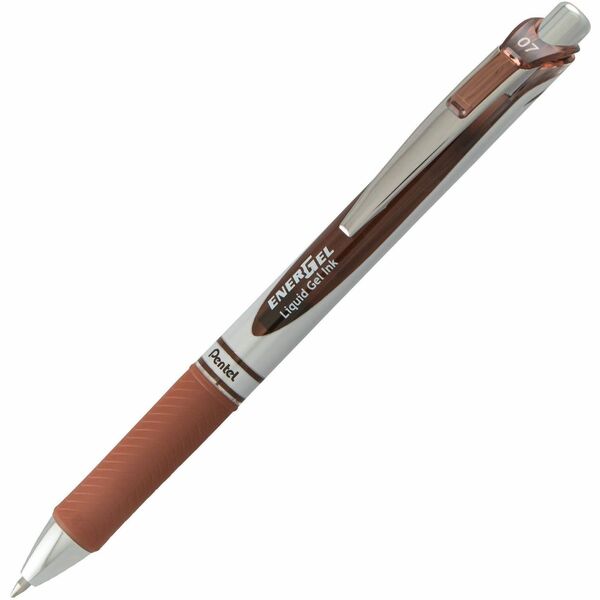 Pentel EnerGel Gel Pen - 0.7 mm (0.03") Pen Point - Refillable - Retractable - Brown Ink - Liquid Gel Ink - Stainless Steel Barrel - Writing