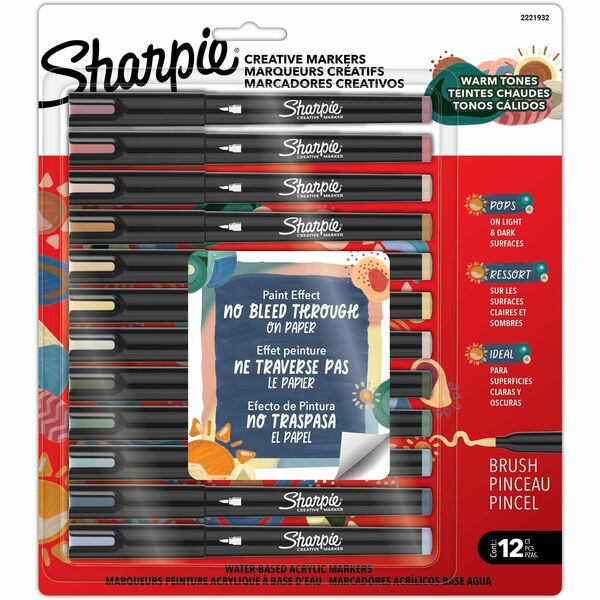 Sharpie Creative Markers - Brush Marker Point - Water Based, Acrylic Based - Multipurpose - 12 / Pack
