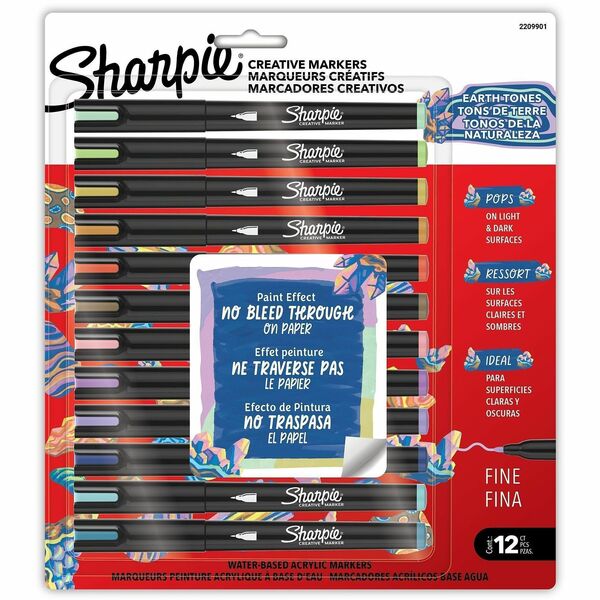 Sharpie Creative Markers - Fine Marker Point - Earth Tone Ink - Water Based, Acrylic Based - Multipurpose - 12 / Pack
