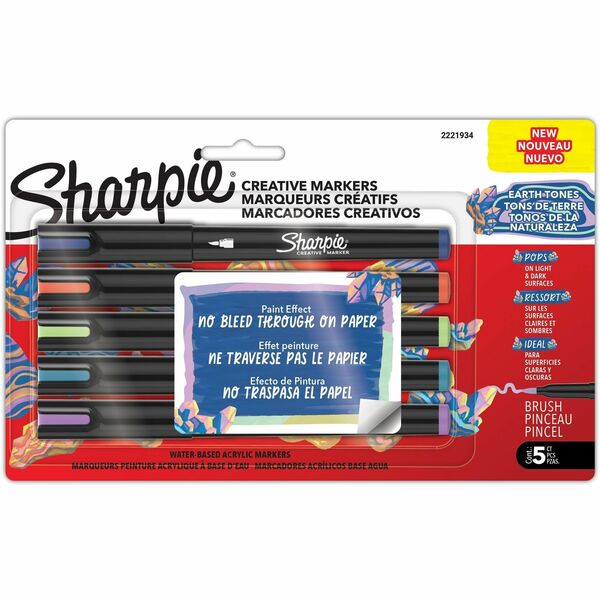 Sharpie Creative Markers - Brush Marker Point - Earth Tone Ink - Water Based, Acrylic Based - Multipurpose - 5 / Pack