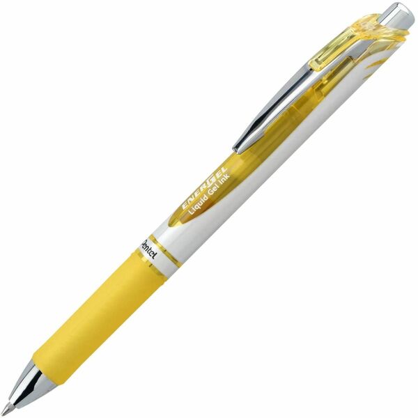 Pentel EnerGel Gel Pen - 0.7 mm (0.03") Pen Point - Refillable - Retractable - Yellow Ink - Liquid Gel Ink - Stainless Steel Barrel - Writing