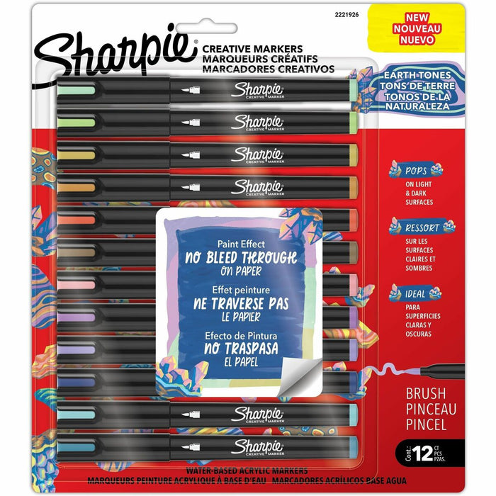 Sharpie Creative Markers - Earth Tone Ink - Water Based, Acrylic Based - Multipurpose - 12 / Pack