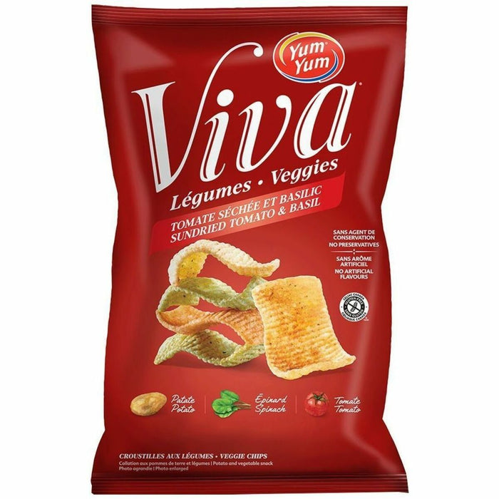 Yum Yum Viva Sundried Tomato & Basil Veggie Chips - Gluten-free, Trans Fat Free, Preservative-free, No Artificial Color - Sundried Tomato & Basil - 1.34 oz (38 g) - 30 / Box