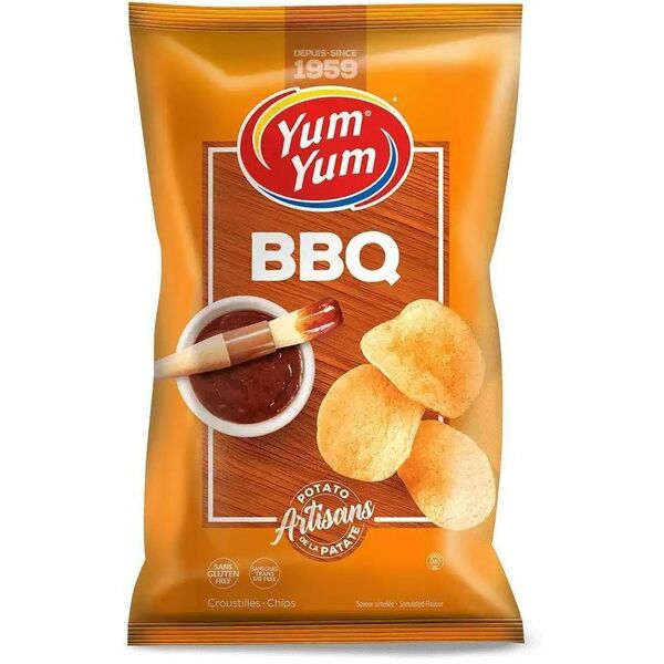 Yum Yum BBQ Potato Chips - Trans Fat Free, Gluten-free - Barbeque - 1.34 oz (38 g) - 42 / Box