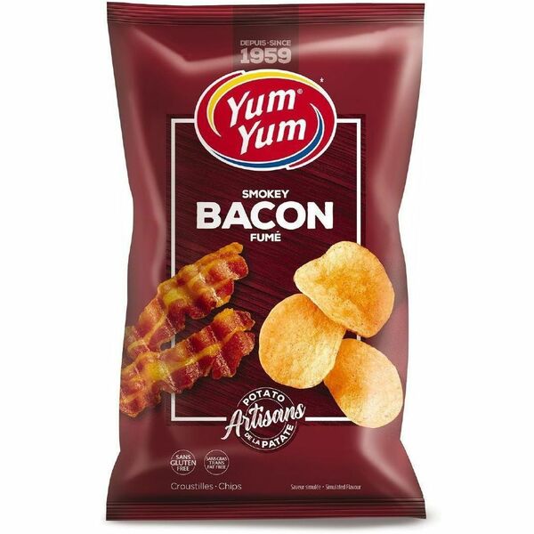 Yum Yum Bacon Potato Chips - Trans Fat Free, Gluten-free - Bacon - 1.34 oz (38 g) - 42 / Box