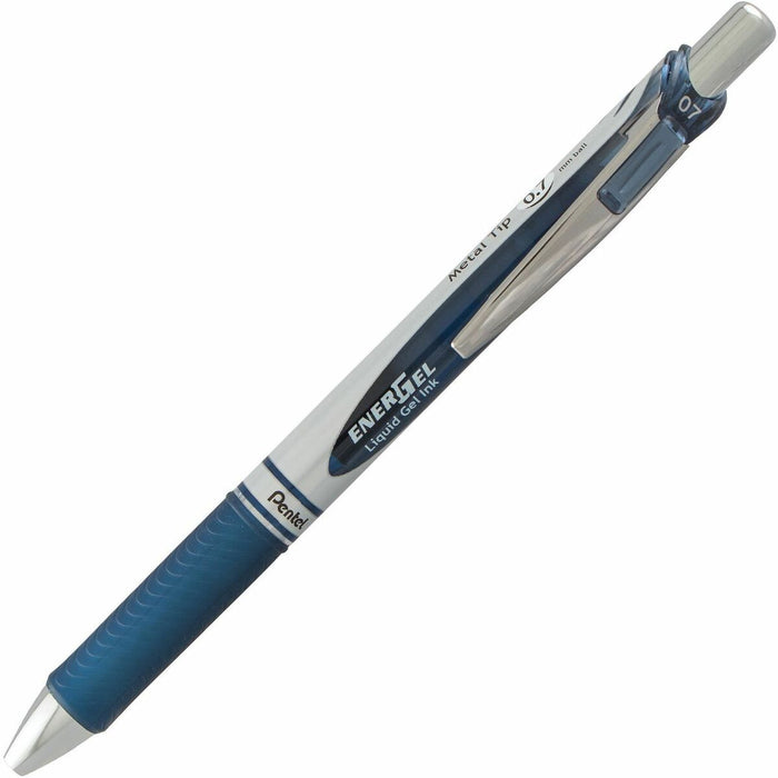 EnerGel RTX Retractable Liquid Gel Pen - Refillable - Retractable - Midnight Blue Ink - Liquid Gel Ink - Silver Barrel - Metal Tip - 1 Each