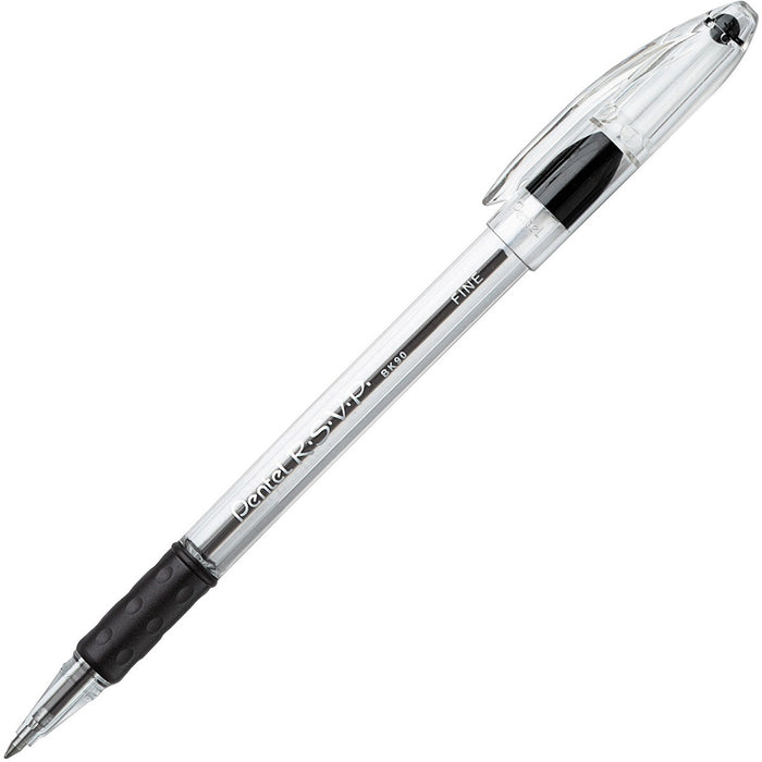 Pentel R.S.V.P. Ballpoint Stick Pens - Refillable - Black Ink - Clear Barrel - 1 Each