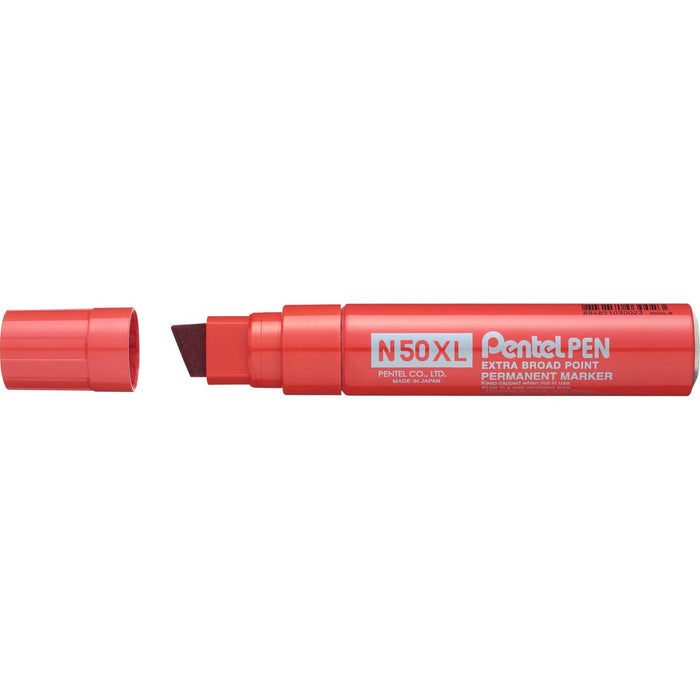 Pentel Permanent Marker - Chisel Tip - Red Ink - Red Aluminum Barrel - Polyester Tip - 1 / Each