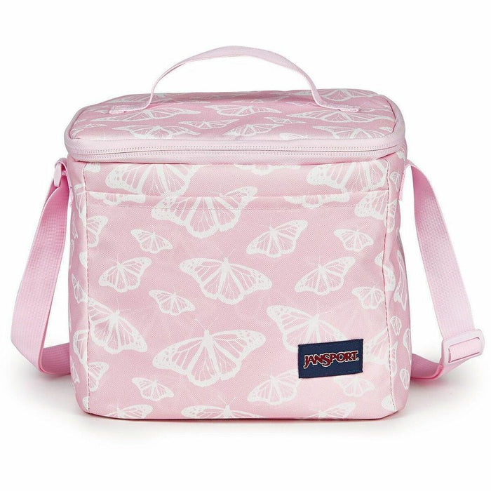 Jansport Super Snack Lunch Box - 9 L Capacity - Butterfly - Pink - Fabric, 600D Polyester