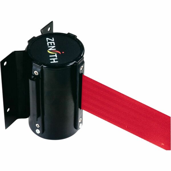 Zenith Safety Products Wall Mount Barrier, Steel, Screw Mount, 7', Red Tape - 84" (2133.60 mm) Red Tape Attachment - 5.62" (142.75 mm) Height x 3.62" (91.95 mm) Length - Locking Mechanism, Retractable - Black - Steel - 1 Each