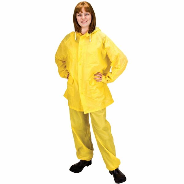 Zenith Safety Products Rain Suit - 3X-Large - Rain Protection - Snap Closure - Polyvinyl Chloride (PVC) - Yellow - Storm Flap, Pocket, Detachable Hood, Fly Front, Non-conductive Fastener, Snap Closure, Welded Seam - 1 Each
