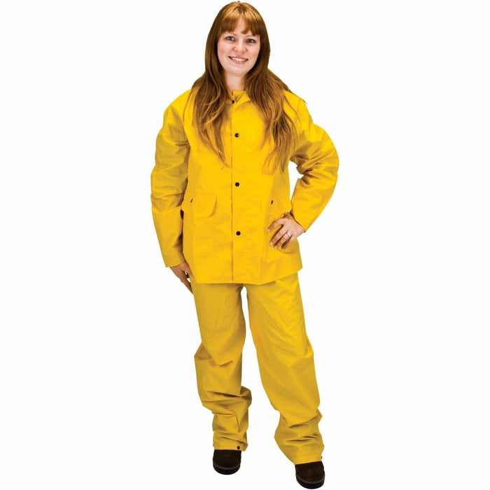 Zenith Safety Products Rain Suit - X-Large - Rain Protection - Snap Closure - Polyvinyl Chloride (PVC), Polyester - Yellow - Storm Flap, Pocket, Detachable Hood, Cape Back, Non-conductive Fastener, Fly Front, Adjustable Suspender, Snap Closure, Welded Sea