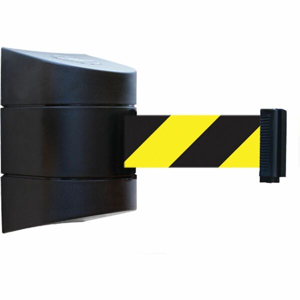 Tensator Tensabarrier Wall Unit - 15 ft (4572 mm) Black/Yellow Tape Attachment - Impact Resistant - Acrylonitrile Butadiene Styrene (ABS) - 1 Each