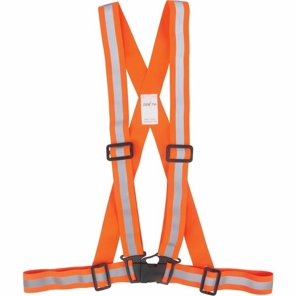 Zenith Safety Products Harness - Adjustable - Large (L) - Clip Attachment - Silver, Orange - Elastic - 1 Each