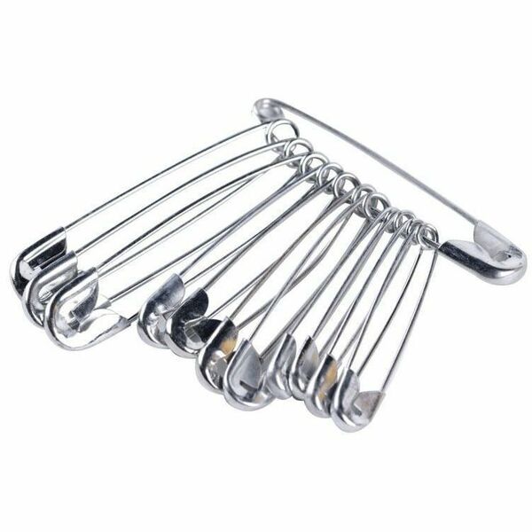 First Aid Central Safety Pins - Assorted Sizes, Small - for Bandage, Dressing, Cloth - Strong - Nickel Plated - 12 / Pack