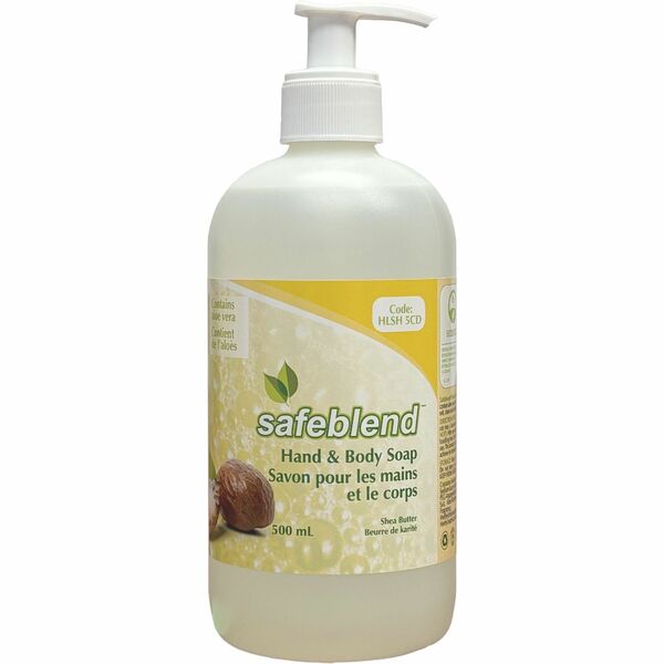 Safeblend Hand and Body Soap - Shea Butter Scent - 500 mL - Hand, Body, Hair - Moisturizing - 1 Each