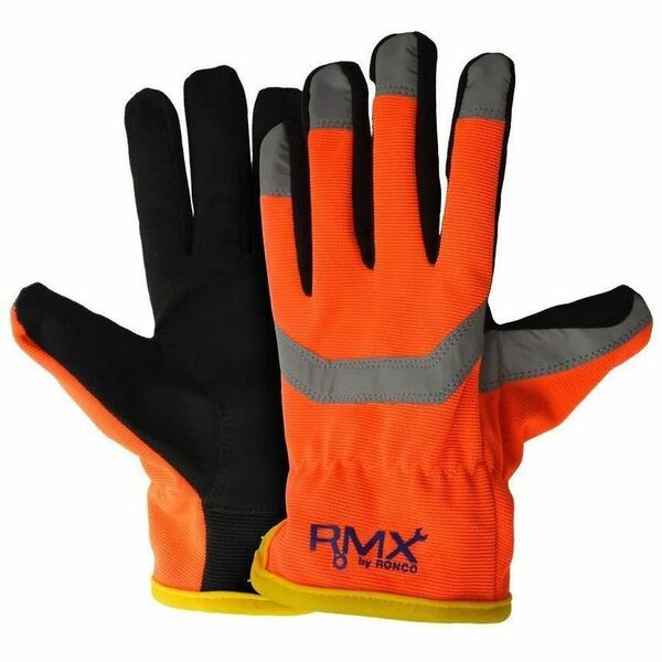 RONCO RMX 73-422 Work Gloves - Large Size - Synthetic Leather - Hi-vis Orange - Touchscreen Capable - Durable, Padded Palm, Snug Fit, Absorbent - For Automotive, Equipment Operation, Yardwork, Field Work, Maintenance, Construction, General Purpose, Machin