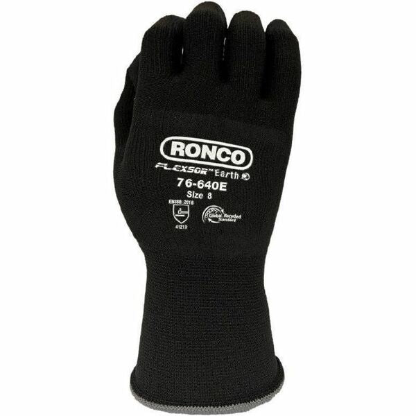 RONCO Flexsor Earth 76-640E Work Gloves - Abrasion, Oil, Wet Protection - Biodegradable Foam Nitrile Coating - Medium Size - Spandex - Black - Touchscreen Capable - Biodegradable, Latex-free, Abrasion Resistant, Flexible, Durable, Breathable, Cut Resistan
