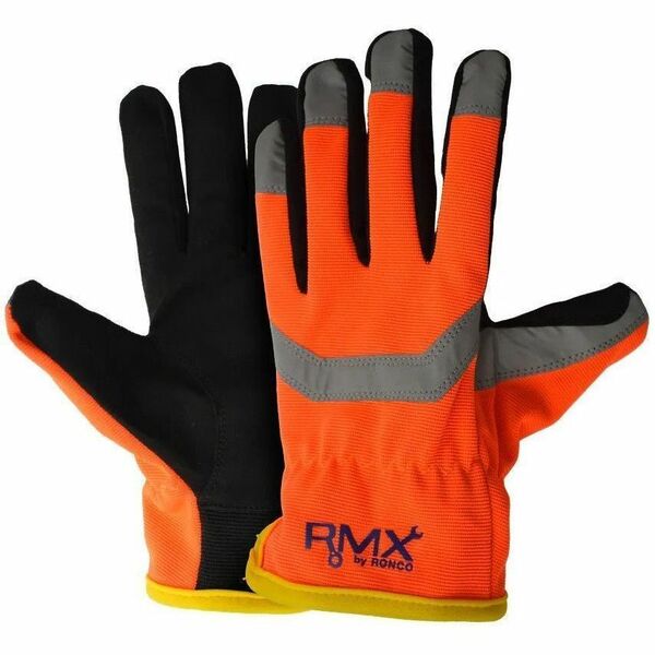 RONCO RMX 73-422 Work Gloves - Small Size - Synthetic Leather - Hi-vis Orange - Touchscreen Capable - Durable, Padded Palm, Snug Fit, Absorbent - For Automotive, Equipment Operation, Yardwork, Field Work, Maintenance, Construction, General Purpose, Machin
