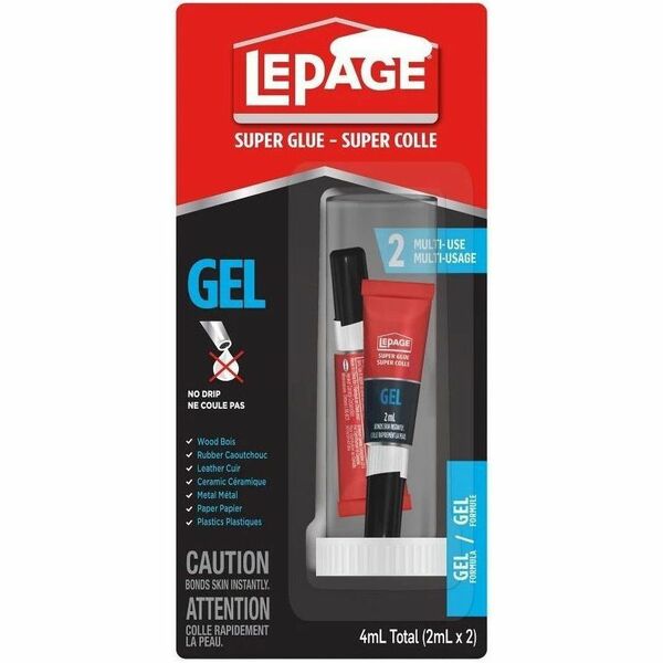 LePage Super Glue Gel Tubes - 2 mL - Clear - 2 / Pack