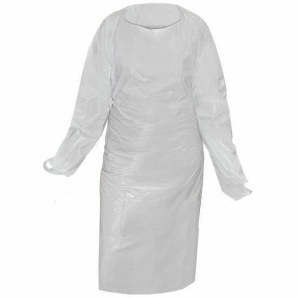 RONCO Cast Polyethylene (CPE) Gown with Thumbholes - One Size - White - Cast Polyethylene (CPE) - 50 / Pack