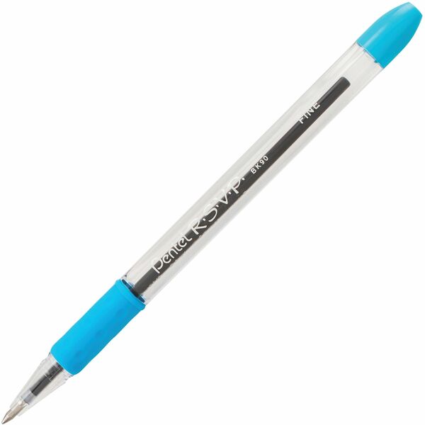 Pentel R.S.V.P. Ballpoint Pen, (0.7mm), Sky Blue Ink - 0.7 mm (0.03") Medium Pen Point - Refillable - Sky Blue Ink - Transparent Barrel - Office, School, Writing - 12 / Box