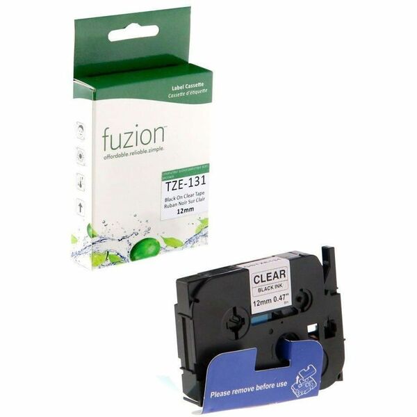 fuzion Compatible Tape Brother TZE-131 12mm - Black on Clear - Yield: 3 35/64" (90 mm) Height x 25/32" (20 mm) Width x 2 3/4" (70 mm) Length - Black on Clear - For Label Printer - 1 Each