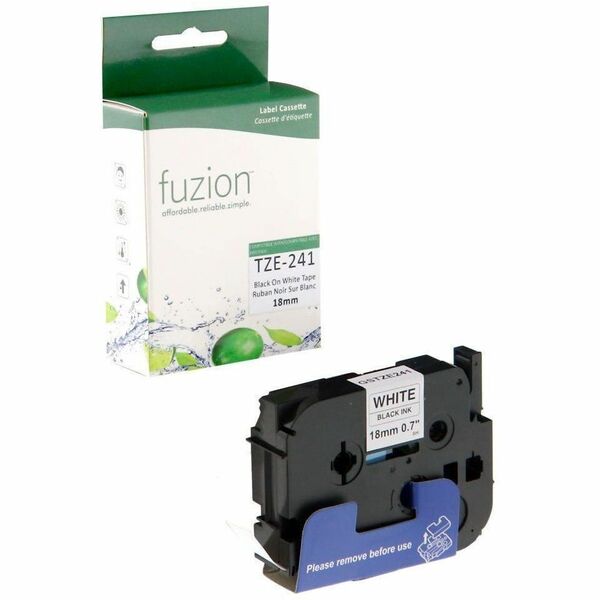 fuzion Compatible Tape for Brother TZE-241 18mm - Black on White - Yield: 3 35/64" (90 mm) Height x 2 3/64" (52 mm) Width x 2 3/4" (70 mm) Length - Black on White - For Label Printer - 1 Each
