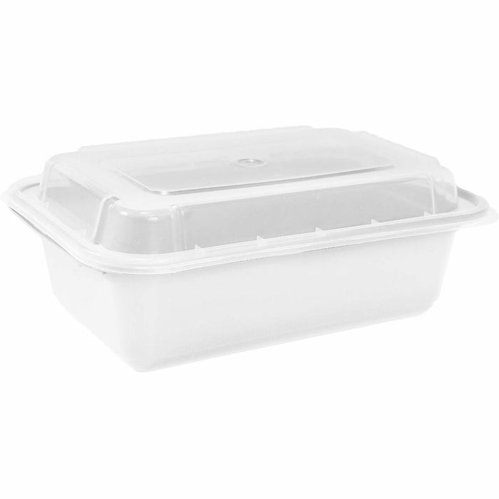 Chef Elite Plastic Containers with Lids - 16oz - Rectangular - White - Food - Dishwasher Safe - Microwave Safe - White - Plastic Body - Rectangle - 50 / Pack