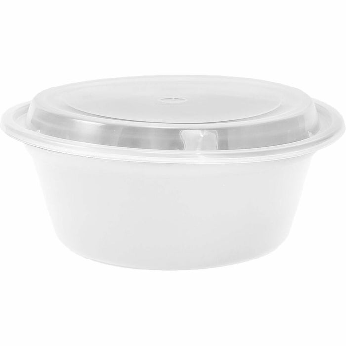 Chef Elite Plastic Containers with Lids - 32oz - Round - White - Food - Dishwasher Safe - Microwave Safe - White - Plastic Body - Round - 50 / Pack