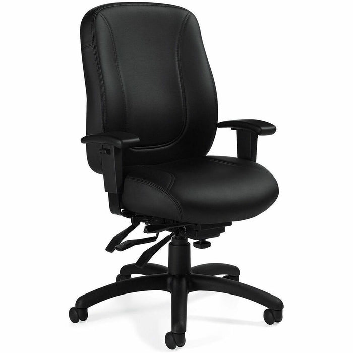 Global Overtime High Back Multi-Tilter Chair - Memory Foam Seat Material - High Back - 5-star Base - Black - LuxPlus Fabric - Armrest - 1 Each