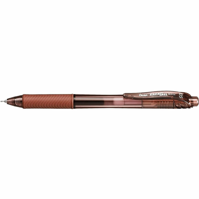 Pentel EnerGel-X Rollerball Pen - Refillable - Retractable - Brown Ink - Liquid Gel Ink - Brown Barrel - Metal Tip - Writing - 1 / Piece
