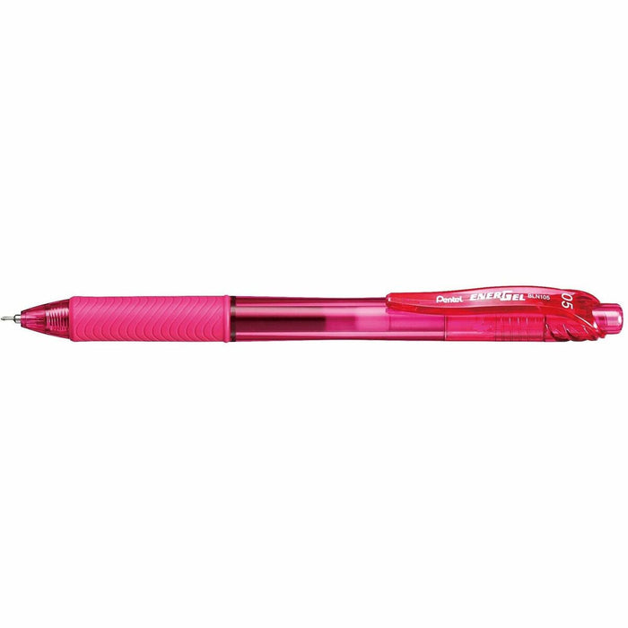 Pentel EnerGel-X Rollerball Pen - Refillable - Retractable - Pink Ink - Liquid Gel Ink - Pink Barrel - Metal Tip - Writing - 1 / Piece